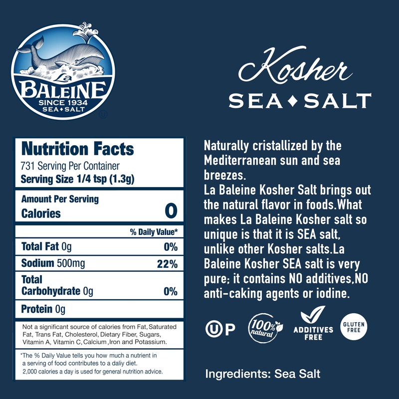 La Baleine Kosher Sea Salt, 33.5oz