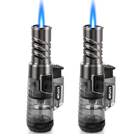 LcFun Torch Lighter 2 Pack Windproof Adjustable Single Jet Flame Butane Lighter Refillable Gas Lighter for Candle Camping Grill BBQ Fireplace (Butane Not Included)