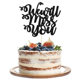 Paquete de 1 decoración para tartas con purpurina en forma de corazón, buena suerte, para cambio de trabajo, despedida, jubilación, graduación, fiesta, decoración de pasteles, color negro