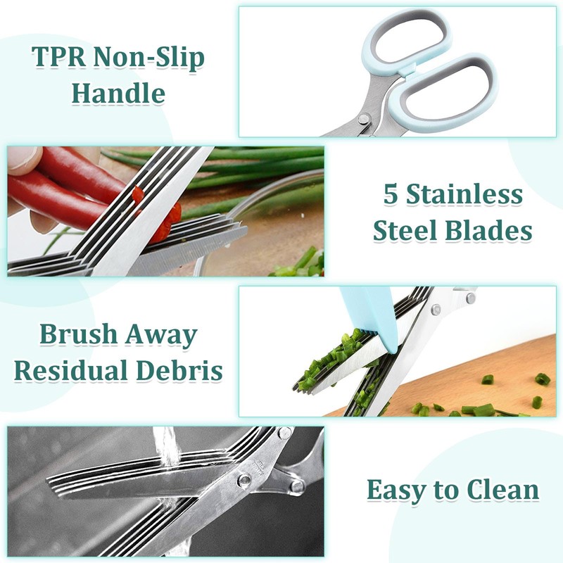 Lainballow Garlic Press & Herb Scissors Set, 6 Pcs Kitchen