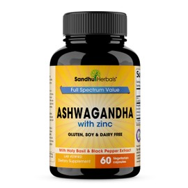 SANDHUHERBALS Ashwagandha Supplement | 60 Organic 4 in 1 Capsules, 1 Month Supply | with Zinc, Black Pepper and Holy Basil Extract | Supports Immune Health | Non-GMO