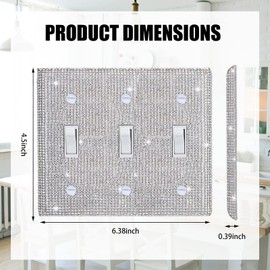 Gaocai Silver Shiny Silver Rhinestones Wall Plates Light Switch Cover Plate Decorative Wall Plate 3 Gang Toggle Outlet Cover