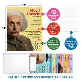 Arosche Classroom Posters 10pc Science Classroom Decor Famous Scientists Motivational Posters Inspirational Positive Quotes Poster for Home, School, Bulletin Board, Wall, Hallway, Library, Study Room