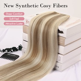 REECHO Invisible Wire Hair Extensions with Transparent Headband Adjustable Size Removable Secure Clips in Straight Secret Hairpiece for Women (24 Inch, Ash Brown with Light Blonde Highlights)