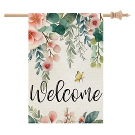 CROWNED BEAUTY Spring House Flag Floral 28×40 Inch Double Sided for Outside Large Welcome Seasonal Burlap Yard Flag CF1804-40