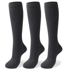 COTTON DAY Women's Soft Combed Cotton Knee High Long Socks Seamless Toe Black White Gray Navy Blue M/L 9-11 Black