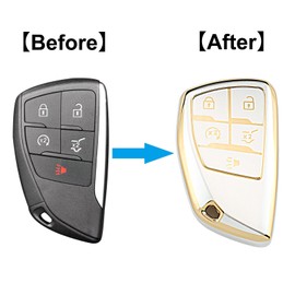 YUBOMT Key Fob Cover for Chevy Tahoe Suburban Silverado 6 Buttons Smart Car Key fob Case with Keychain for GMC Yukon Sierra 1500 2500HD Buick Avenir Encore Enclave,Silver