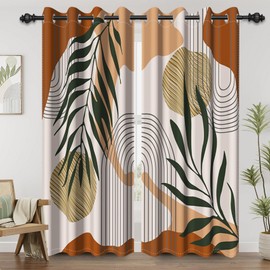 Renaiss Mid Century Boho Blackout Curtains for Bedroom Abstract Palm Leaf Arch Sun Window Curtain Modern Minimalist Art Window Drapes for Living Room Decor Curtains 2 Panels Set, 42x63 Inch
