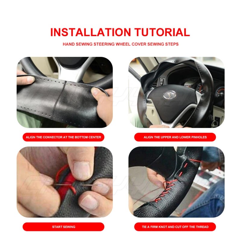 CHUSYYRAY 14 inch Black Car Steering Wheel Cover Leather With