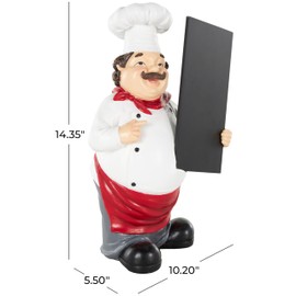 Deco 79 Polystone Chef Decorative Sculpture Kitchen Decorative Figurine Home Decor Statue with Chalkboard, Accent Figurine 10" x 6" x 14", White