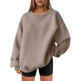 ANRABESS Womens Sweatshirts Oversized Fleece Crew Neck Pullover Hoodies Casual Comfy 2024 Fall Fashion Basic Sweatshirt Coffee grey Small