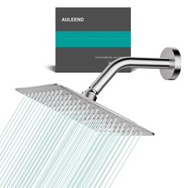 AULEEND Square Rain Shower Head, High Flow Stainless Steel,Work with any decorative style，All Metal Rainfall Shower Head (Brushed Nickel, 8)