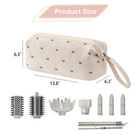 RSRSLEII Large Quilted Hair Tools Travel Bag with Bow Pattern,Waterproof Hair Styling Accessories Storage Case for Shark FlexStyle, Dyson Airwrap Hair Dryer, Curling Iron, Revlon Hair Tools(Beige)