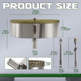 CSOOM 4-3/4"(120mm）Diamond Hole Saw with Center Drill Bit, One-Touch Positioning, Easy to Penetrate Hard Materials Such as Ceramic, Tile, Glass, Granite, Marble, etc.