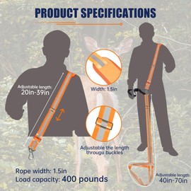 CROSSHIP Deer Drag Harness Hunting Gear, Heavy Duty Safe Reflective Deer Drag Rope Deer Pulling Harness, with Adjustable Shoulder Strap & Non-Slip Handle, Quick & Easy Prey Transport Deer Hunting Gift