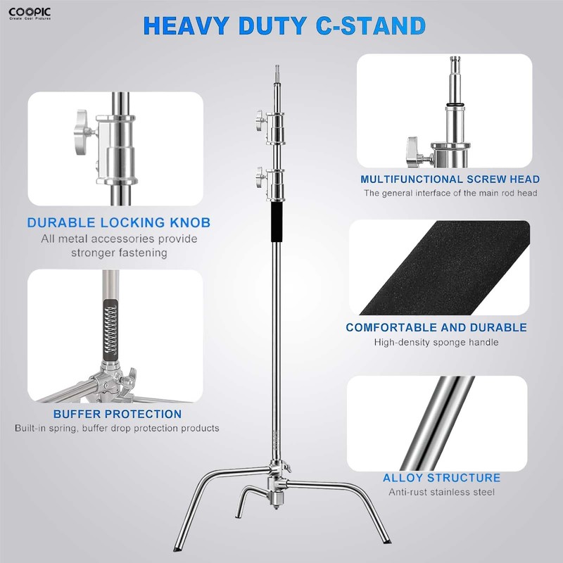 COOPIC C Stand Heavy Duty Stainless Steel Photography Stand with