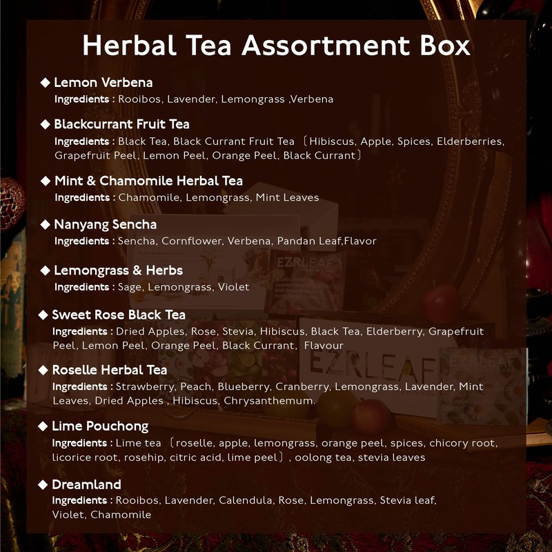 EZR Leaf Herbal Tea Assortment Box 22CT, Presentation Sampler, Gift