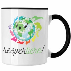 Trendation - Respek-Tiere Tierschutz Tasse Veganer Geschenk Vegan Vegetarier Geschenkidee Tierschutz (Schwarz)
