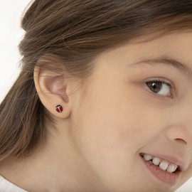 Ladybug Baby / Toddler / Kids Earrings Screw Back Enamel - Sterling Silver