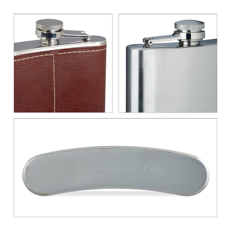 4 x Hip Flasks 200 ml, 2 Pocket Bottles with