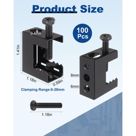AOKLIT 1/4"-20 Spring Steel Beam Clamps, 100PCS Metal Beam Clamp Steel Small C Clamps for Installation on Beams 1/4" and 3/8" Threaded Rod, Pipe Cable Woodworking Tool
