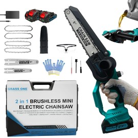 Mini Chainsaw, 8 inch & 6 Inch Portable Electric Chainsaw, 2025 Upgrade, Small handled Chain saw Cordless with 2 Batteries & Auto Oiler for Trees Branches, Garden, Yard, Power Gifts for Men Dad (Blue)