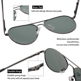 COASION Polarized Aviator Sunglasses for Men Women with Spring Hinge Legs, UV400 Protection (Gunmetal Frame/G15 Lens,58mm)