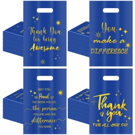 200 Pcs Appreciation Gift Bags Bulk Thank You Plastic Bag with Handle 8''x12'' Blue Goody Wrap Employee Party Supply Awesome Team Favor for Christmas Pastor Day Vet Tech Week MA PA Week Coworker Staff
