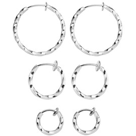Elicola 3 Pairs Clip On Twisted Hoop Earrings Non Piercing Earrings Set for Women Girls, Silver 15-30MM