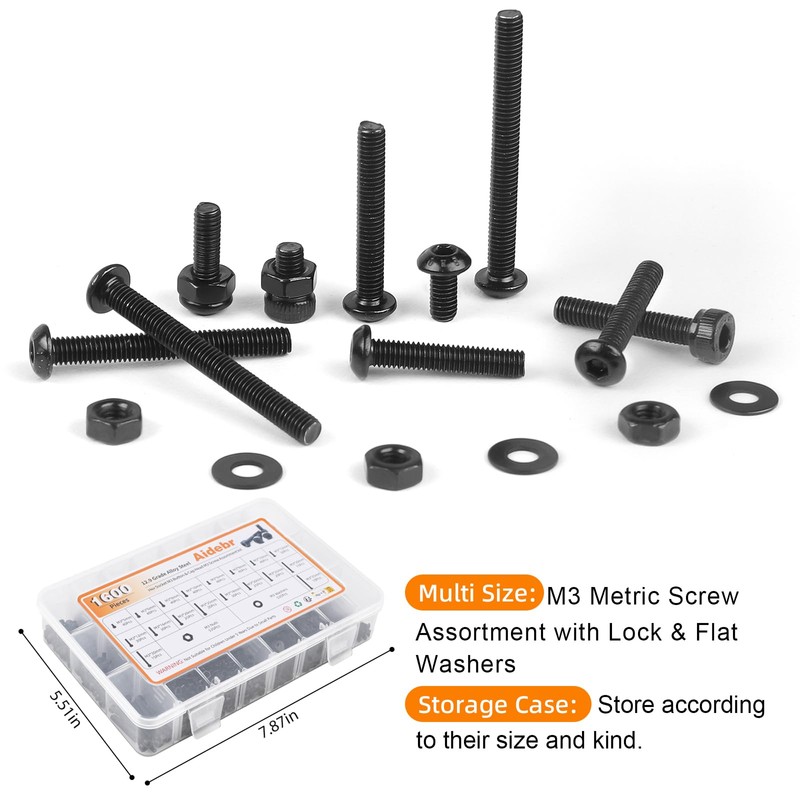 1600 PCS M3 Screw Kit, Hex Button Socket & Cap