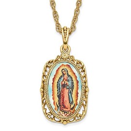 Auriga Fine Jewelry Fashion Symbols of Faith Gold-tone Enameled Our Lady of Guadalupe Rope Chain Necklace 24"