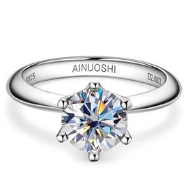 AINUOSHI Sterling Silver Moissanite Ring, 1.0 ct Round Cut Wedding Ring, D-E Color Grade, Perfect for Wedding, Engagement and Anniversary.