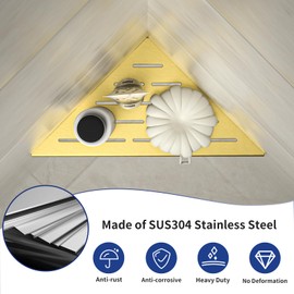 Bernkot Corner Shower Shelf, 304 Stainless Steel Bathroom Shelf for Tiled Wall, Grout in Shelves (Gold, 10"-2 Pack)