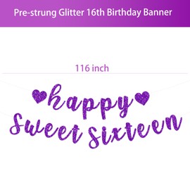 Happy Sweet 16 Banner,Happy 16th Birthday Decorations,Purple Glitter Sweet 16 Party Decorations For Boys Girls Happy 16th Birthday Decorations,16 Year Old Girl Birthday Decorations,Sweet 16 Decorations