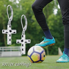 Soccer Earrings S925 Sterling Silver Soccer Cross Dangle Earrings Soccer Jewelry Gifts for Women Girls