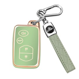 QBUC for Toyota Key Fob Cover with Keychain, Car Key Case Protection for Toyota Fit for Camry Avalon Corolla Highlander Prius RAV4 Venza, Key Fob Protector Accessories (Gold-Green)