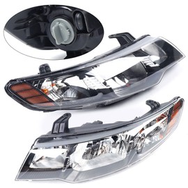 EnSyuSuMa 2010 2011 2012 2013Kia Forte & Koup Forte Headlight Assembly Left Driver and Right Passenger Side Headlights Black Housing Halogen (Pair of headlights)