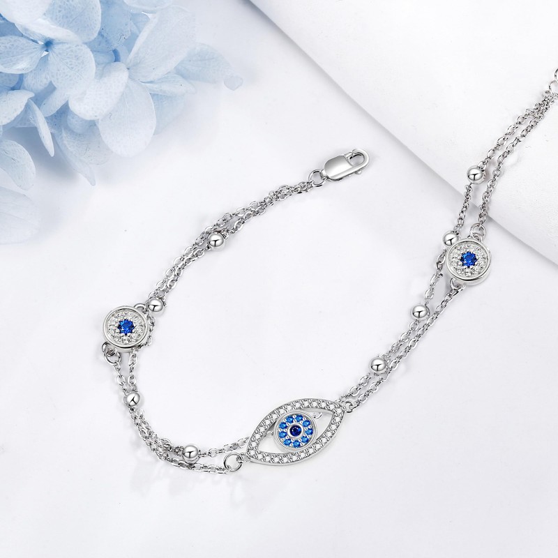 DAYLINLOVE Evil Eye Anklet 925 Sterling Silver Blue Greek Evil