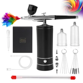 Portatil Kit de Aerógrafo, Kit para Uñas Aerografo, Con boquilla de 0,3 mm Pistola de Aerógrafo de Mano, Adecuado para Manicura, Maquillaje, Pintura, Decoración de Pasteles, Coloración de Modelos (Negro)