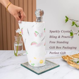 Hochance Silvery Crystal Standing Paper Towel Roll Holder Countertop Weighted Rack,Glam Cute Bling Rhinestone Jeweled Diamonds Modern Decoration Christmas Housewarming Gifts for Kitchen Home Bar