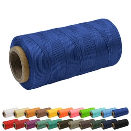 Uiopa 1 mm x 260 m Wax Thread, 150D Flat Saddle Yarn, Waxed Leather Thread, Leather Sewing Thread, Waxed Cord for Leather Crafts, Bookbinding, Shoe Repair, Jewellery (Blue)