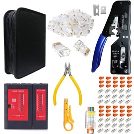 ZALASUNG Network Tool Set, RJ45 Crimping Tool Set with 50 x Cat6 Connectors / 30 x Cat7 / Cat6a Lan Network Tester Tool Wire Stripper for RJ45 / RJ11 / RJ12 Professional Network Installation Repair