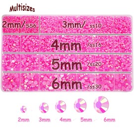 28 grids Resin Rhinestones for Crafting 2mm 3mm 4mm 5mm Non-Hotfix Stones, S5 SS8, SS10, SS16, SS20, SS30 Gems with Glue for Nails DIY Crafting Decoration (28 girds Pink 2mm 3mm 4mm 5mm 6mm)