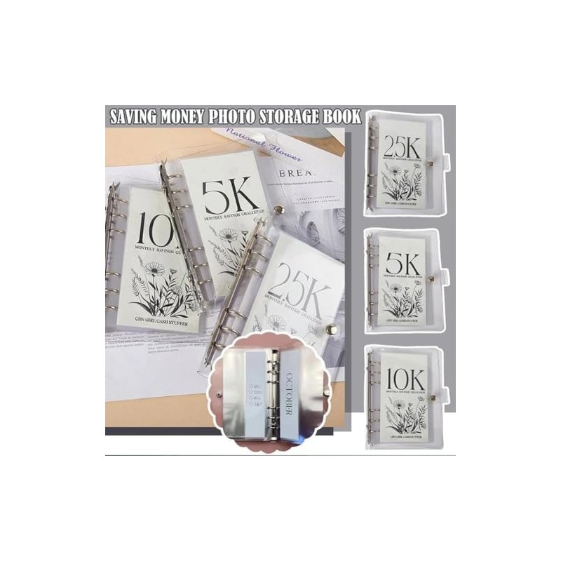 12-Month 200 Envelopes Money Saving Challenge Binder, 10k Dollars Money
