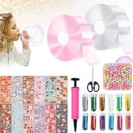 Nano Tape, Nano Tape Bubbles Set, Magic Nano Tape, Nano Tape Multipurpose, Nano Tape Set Suitable for Boys, Girls, with Sequin Sticker, DIY Craft Kit, Party Favours Gifts (Transparent + Pink)
