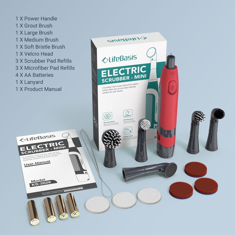 LifeBasis Cordless Electric Cleaning Brush, Mini Power Scrubber for Cleaning