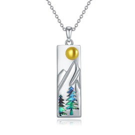 YYB Mountain Necklace for Women S925 Sterling Silver Mountain Pendant Necklace Abalone Shell Necklace Jewelry Gifts for Hikers Campers Climbers and Nature Lovers