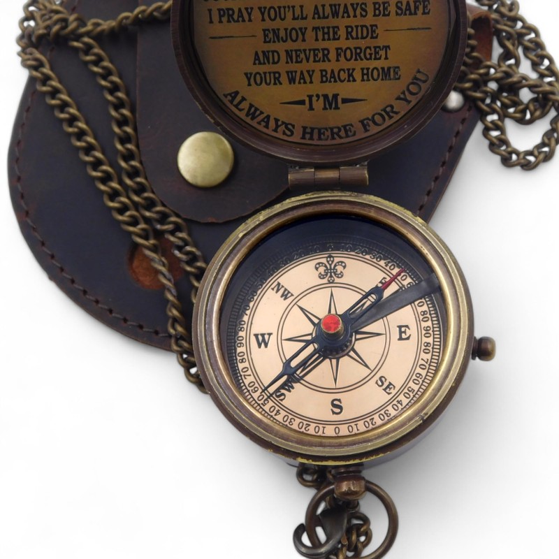 KHUMYAYAD - Brass Compass with Inspirational Saying for Son Engraved