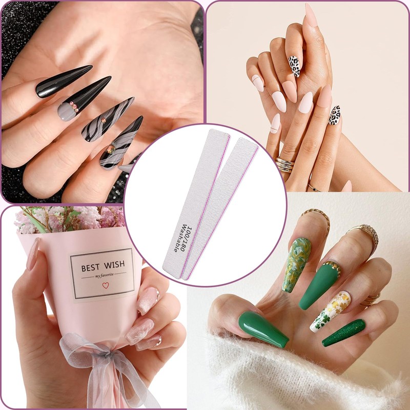 HeeYaa Nail File 12 PCS Professional Reusable 100/180 Grit Double