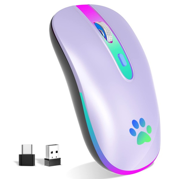 FUWANG Rechargeable Wireless Bluetooth Mouse, 2.4G USB Optical Input Mouse,